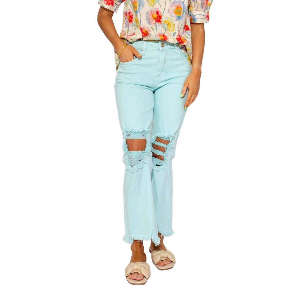 NEW RISEN distressed straight jeans in mint